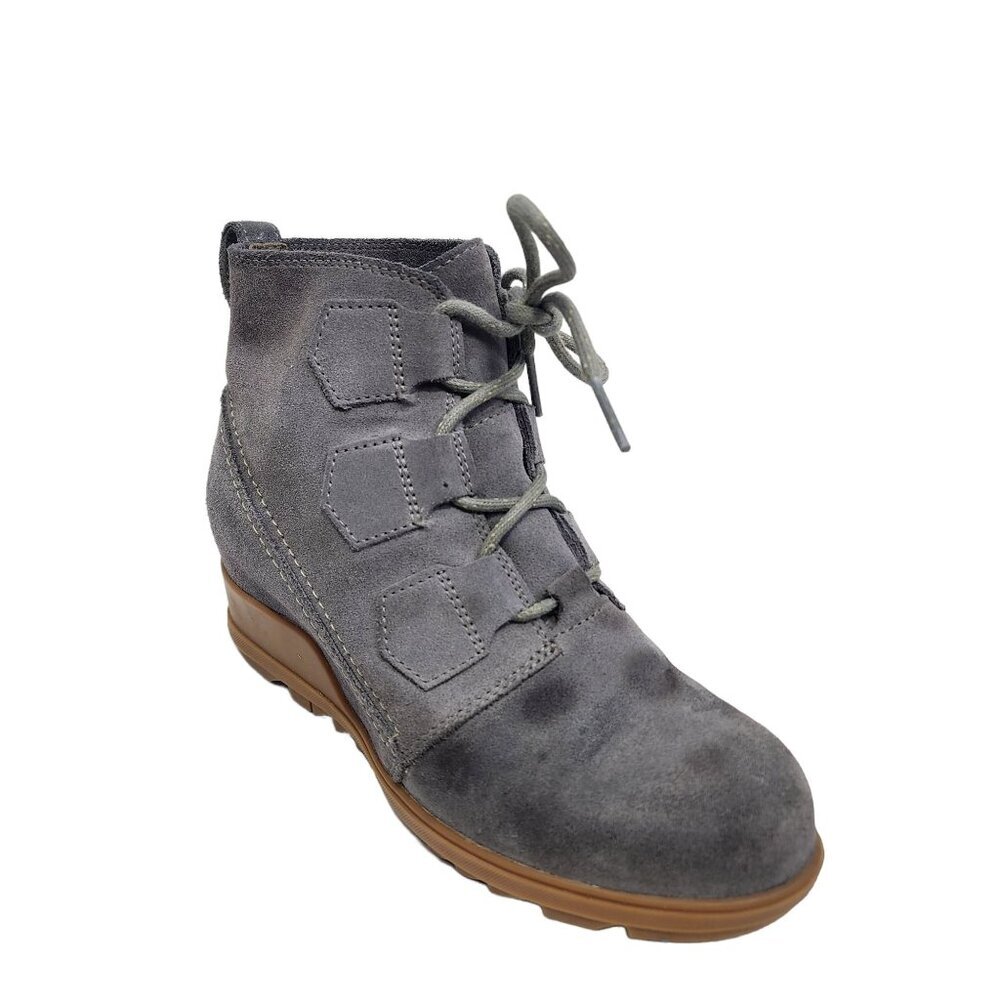 Sorel Evie Grey Suede Wedge Lace-up Ankle‎ Waterproof Bootie Women's Size 7